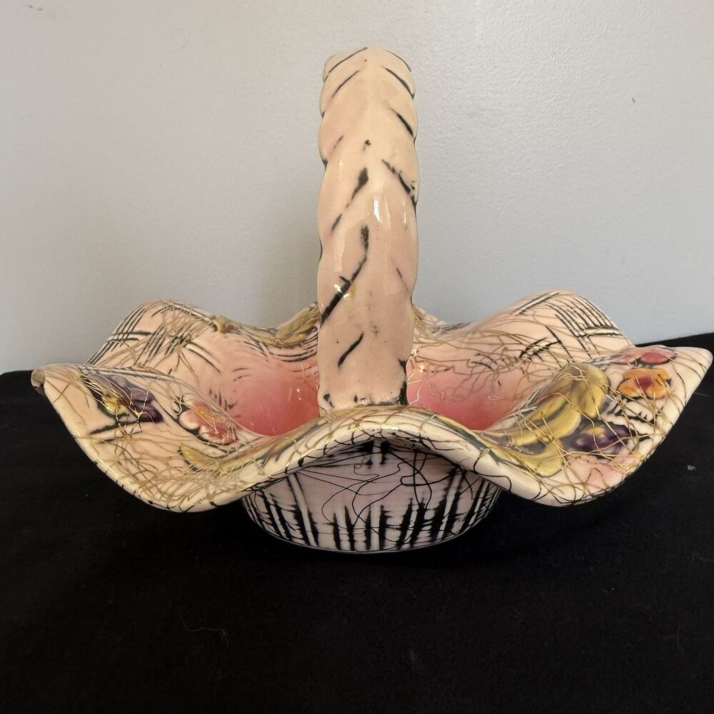 Vintage Hull Pottery Blossom Flite T8 Basket Pink Multi 1955 Mid Century Easter